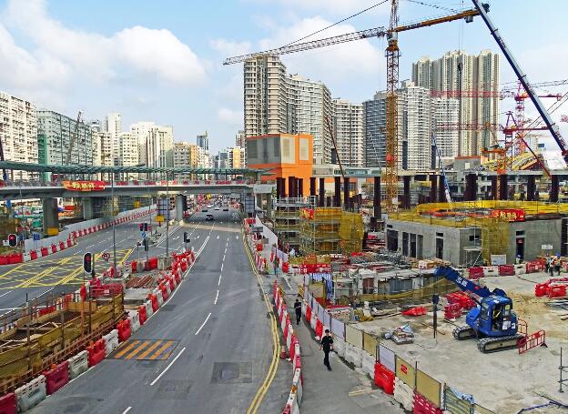 Baustelle des Bahnhofs Hong Kong West Kowloon Station im Jahr 2016