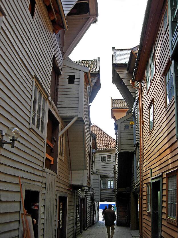 Hanseviertel Tyskebryggen in Bergen, Norwegen 